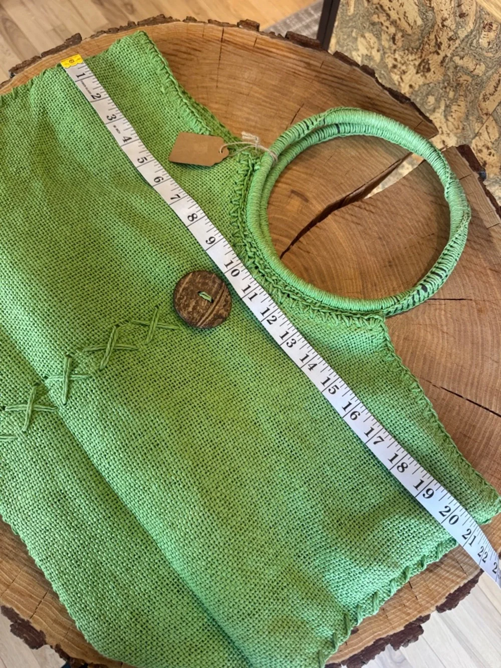 Capelli Straworld Tote Green Woven Circle-Handle Beach Resort Bag